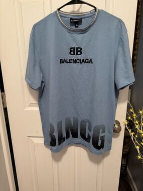 Balenciaga Light Blue Tee with Black Logo